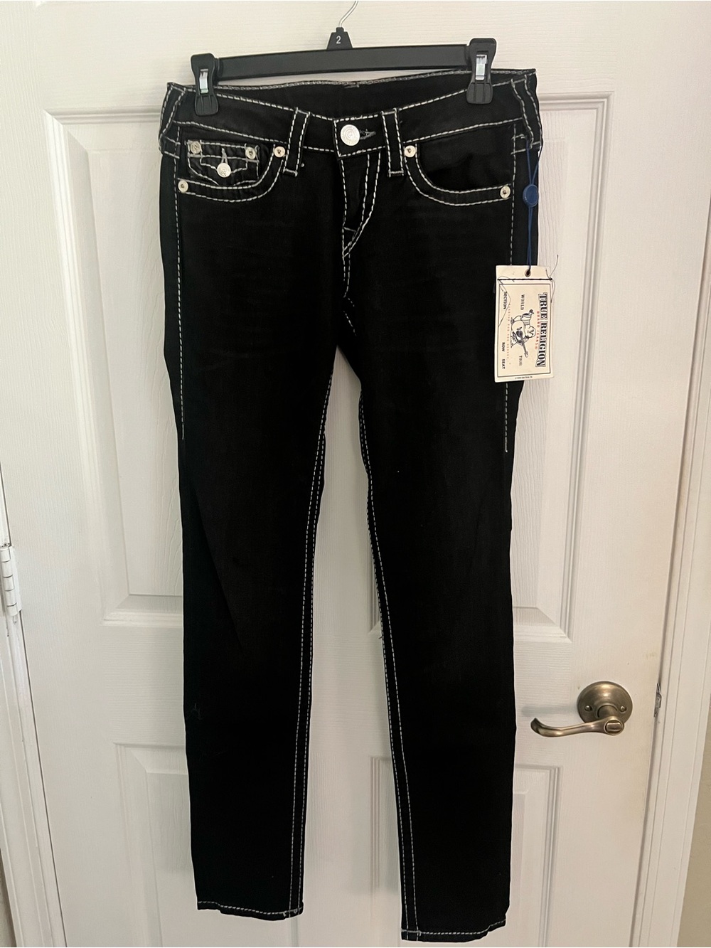 NWT True Religon Black Skinny Jeans with White Contrast Stitching